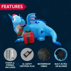 6ft LED Blue Christmas Inflatable Dragon Guarding Gift -Christmas Decoration Shop 6ft Inflatable LED Christmas Dragon Guarding Gift 4 600x600 1