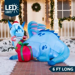 6ft LED Blue Christmas Inflatable Dragon Guarding Gift -Christmas Decoration Shop 6ft Inflatable LED Christmas Dragon Guarding Gift 8 600x600 1