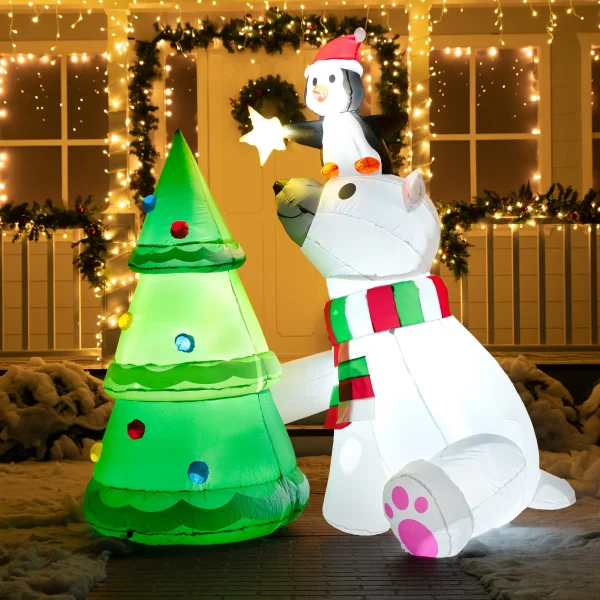 6ft Inflatable LED Polar Bear Christmas Tree With Penguin 3 6ft Inflatable LED Polar Bear Christmas Tree With Penguin
