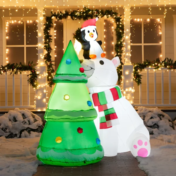 6ft Inflatable LED Polar Bear Christmas Tree With Penguin 6 6ft Inflatable LED Polar Bear Christmas Tree With Penguin - Image 4