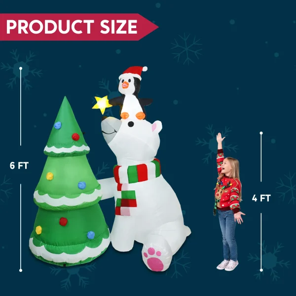 6ft Inflatable LED Polar Bear Christmas Tree With Penguin 7 6ft Inflatable LED Polar Bear Christmas Tree With Penguin - Image 5