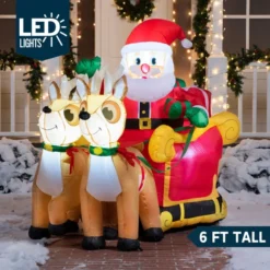6ft Inflatable LED Santa Claus On Sleigh Decoration -Christmas Decoration Shop 6ft Inflatable LED Santa Claus on Sleigh Decoration 4 600x600 1
