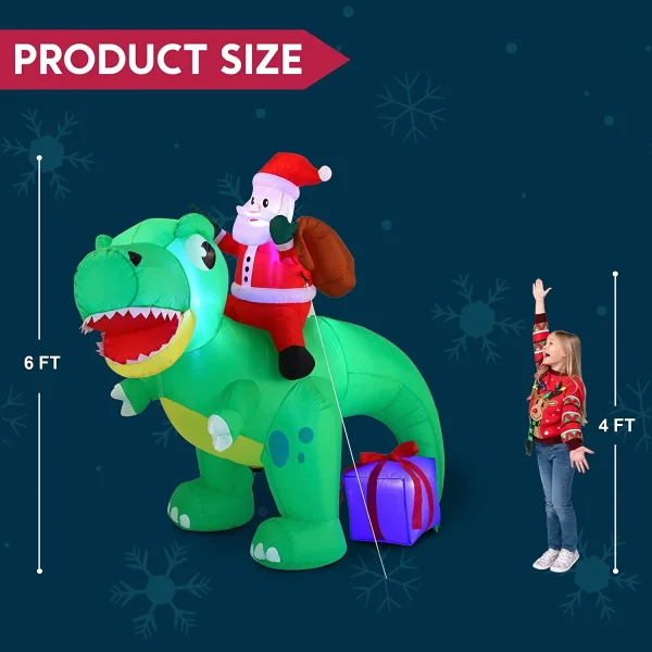 6ft Long LED Santa Claus Inflatable Ride On Dinosaur 7 6ft Long LED Santa Claus Inflatable Ride On Dinosaur - Image 5