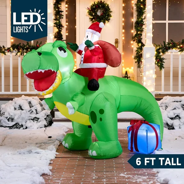 6ft Long LED Santa Claus Inflatable Ride On Dinosaur 4 6ft Long LED Santa Claus Inflatable Ride On Dinosaur - Image 2