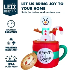 6ft LED Christmas Inflatable Snowman In Mug With Cookie 10 6ft LED Christmas Inflatable Snowman In Mug With Cookie -Christmas Decoration Shop 6ft Tall LED Christmas Inflatable Snowman 1 600x583 1