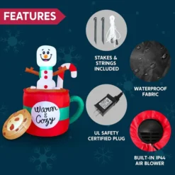 6ft LED Christmas Inflatable Snowman In Mug With Cookie 13 6ft LED Christmas Inflatable Snowman In Mug With Cookie -Christmas Decoration Shop 6ft Tall LED Christmas Inflatable Snowman 6 600x600 1