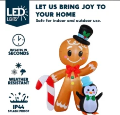 6ft Tall LED Gingerbread With Penguin Decoration -Christmas Decoration Shop 6ft Tall LED Gingerbread with Penguin Decoration 2 600x578 1