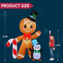6ft Tall LED Gingerbread With Penguin Decoration -Christmas Decoration Shop 6ft Tall LED Gingerbread with Penguin Decoration 4 600x600 1