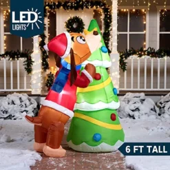 6ft LED Christmas Puppy Inflatable Putting A Tree Topper -Christmas Decoration Shop 6ft Tall Puppy Putting a Tree Topper Christmas Inflatable 5