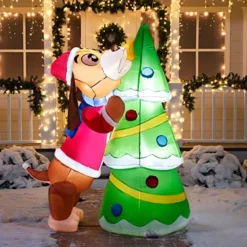 6ft LED Christmas Puppy Inflatable Putting A Tree Topper -Christmas Decoration Shop 6ft Tall Puppy Putting a Tree Topper Christmas Inflatable 6
