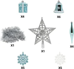 71pcs Blue And White Assorted Christmas Ornaments 11 71pcs Blue And White Assorted Christmas Ornaments -Christmas Decoration Shop 71 Pcs Assorted Ornaments Blue and White 4 result 600x557 1