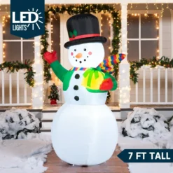 7ft LED Blow Up Snowman With Present Gift -Christmas Decoration Shop 7ft LED Blow Up Snowman With Present Gift 2 600x600 1