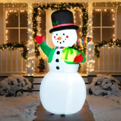 7ft LED Blow Up Snowman With Present Gift -Christmas Decoration Shop 7ft LED Blow Up Snowman With Present Gift 4 600x600 1