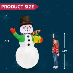 7ft LED Blow Up Snowman With Present Gift -Christmas Decoration Shop 7ft LED Blow Up Snowman With Present Gift 5 600x600 1