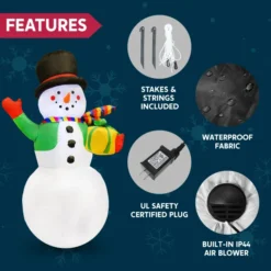 7ft LED Blow Up Snowman With Present Gift -Christmas Decoration Shop 7ft LED Blow Up Snowman With Present Gift 6 600x600 1