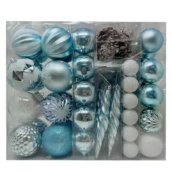 87pcs White And Baby Blue Christmas Ornaments