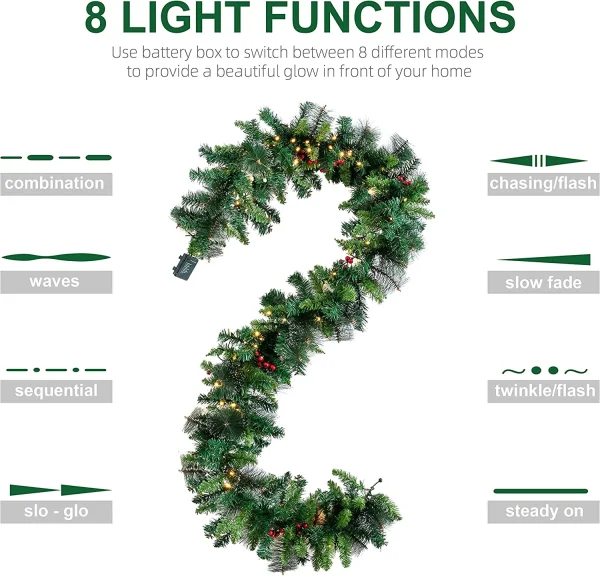 100 Warm White Lights Prelit Christmas Garland 9ft 5 100 Warm White Lights Prelit Christmas Garland 9ft - Image 3