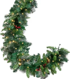 100 Warm White Lights Prelit Christmas Garland 9ft 12 100 Warm White Lights Prelit Christmas Garland 9ft -Christmas Decoration Shop 9 Foot Prelit Christmas Garland with Lights Red Berries 5 result 600x678 1
