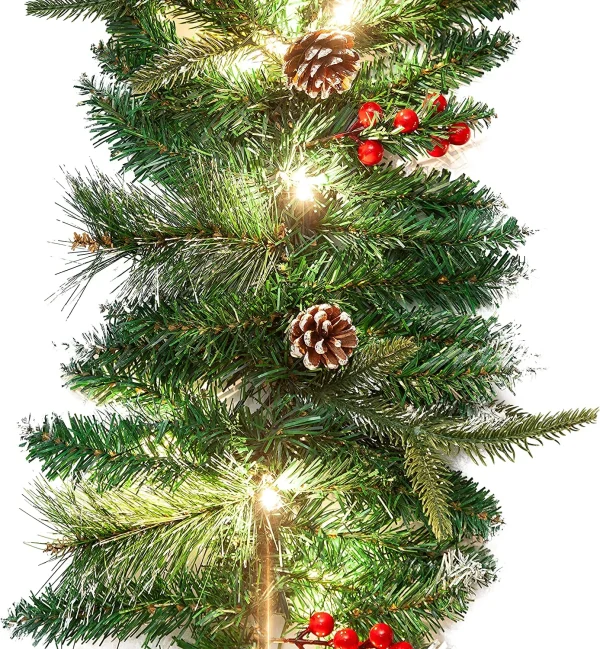 9ft Snow Flocked Prelit Christmas Garland With 50 Lights 6 9ft Snow Flocked Prelit Christmas Garland With 50 Lights - Image 4