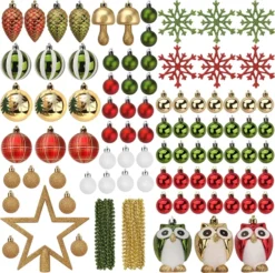 90pcs Red Green And Gold Christmas Ornaments -Christmas Decoration Shop 90 Pcs Christmas Ornaments with Owl Red Green amp Gold 3 result 600x597 1