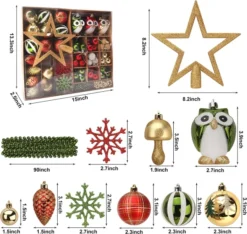 90pcs Red Green And Gold Christmas Ornaments -Christmas Decoration Shop 90 Pcs Christmas Ornaments with Owl Red Green amp Gold 4 result 600x569 1