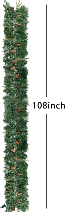 50 Warm White Pre Lit Cone Flocked Christmas Garland 9ft -Christmas Decoration Shop 9ft Christmas Flocked Garland Cone 5 result