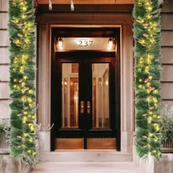 100 LED Pre Lit Christmas Garland 9ft -Christmas Decoration Shop 9ft Christmas Garland Prelit with 100 LED String Lights Cone 3 result 600x600 1