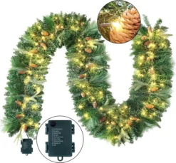 100 LED Pre Lit Christmas Garland 9ft -Christmas Decoration Shop 9ft Christmas Garland Prelit with 100 LED String Lights Cone 4 result 600x556 1