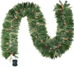 100 LED Pre Lit Christmas Garland 9ft -Christmas Decoration Shop 9ft Christmas Garland Prelit with 100 LED String Lights Cone 7 result 600x540 1