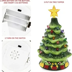 Pre Lit Ceramic Tabletop Christmas Tree 7in -Christmas Decoration Shop Ceramic Christmas Tree with Candy Cane 7in 5 600x604 1