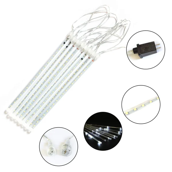 8 Tubes (12in) White Icicle String Meteor Shower Christmas Lights 4 8 Tubes (12in) White Icicle String Meteor Shower Christmas Lights - Image 2