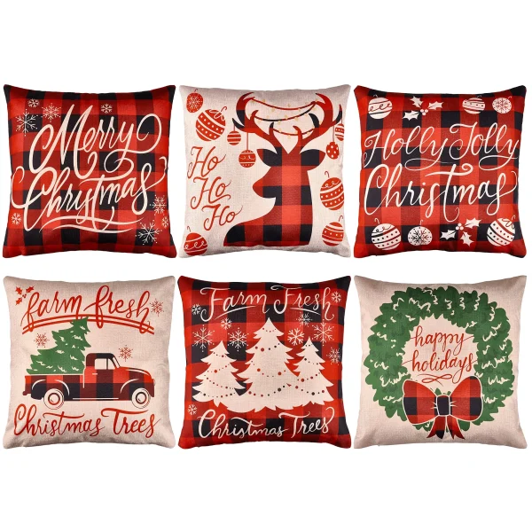 6pcs Buffalo Plaid Christmas Pillow Covers 4 6pcs Buffalo Plaid Christmas Pillow Covers - Image 2