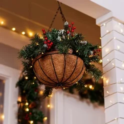 Christmas Pre Lit Hanging Basket 20in -Christmas Decoration Shop Christmas Prelit Hanging Basket 20in 1 600x600 1