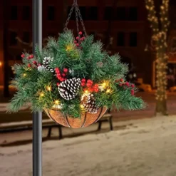 Christmas Pre Lit Hanging Basket 20in