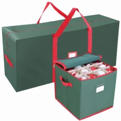 Christmas Tree Storage Bag And 64-Slot Ornament Storage Set (Green) 48in