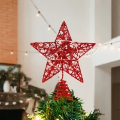 Christmas Glitter Lighted Red Star Tree Toper -Christmas Decoration Shop Christmas Tree Toppers Glitter Red Star Tree Topper Lighted with Warm White LED Lights 7 result 600x600 1