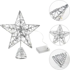Christmas Glitter Lighted Silver Tree Topper Star -Christmas Decoration Shop Christmas Tree Toppers Glitter Silver Star Tree Topper Lighted with Warm White LED Lights 5 result 600x598 1