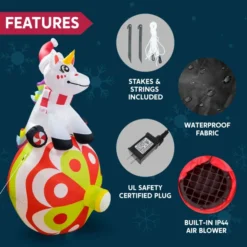 6ft Christmas Unicorn With Ornaments LED Inflatable Yard Decor -Christmas Decoration Shop Christmas Unicorn with Ornaments 6ft 3 600x600 1