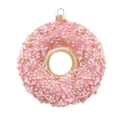 King Of Christmas Pink Sprinkled Donut Glass Ornament (4 Pack)