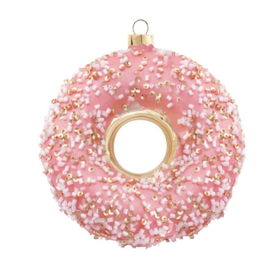 King Of Christmas Pink Sprinkled Donut Glass Ornament (4 Pack) 3 King Of Christmas Pink Sprinkled Donut Glass Ornament (4 Pack)