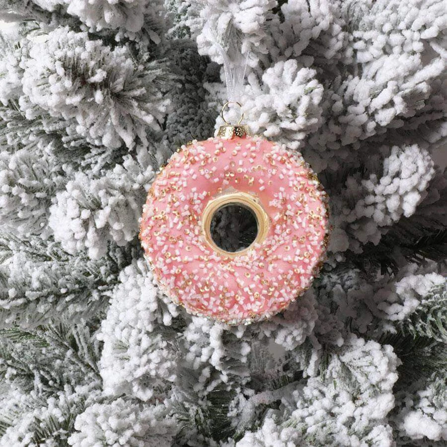 King Of Christmas Pink Sprinkled Donut Glass Ornament (4 Pack) 4 King Of Christmas Pink Sprinkled Donut Glass Ornament (4 Pack) - Image 2