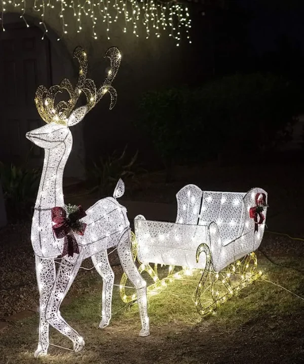 3D Fabric LED Lighted Reindeer With Sleigh Decorations 5ft 7 3D Fabric LED Lighted Reindeer With Sleigh Decorations 5ft - Image 5