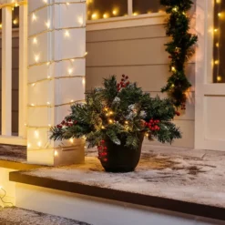 Frosted Christmas Urn Fillers With Pine Cone And Red Berry 18in