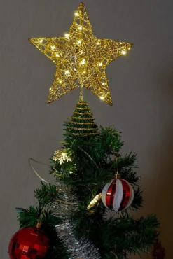 20 LED Lighted Christmas Tree Toppers Decoration -Christmas Decoration Shop Gold Glitter Star Tree Topper 6 result 600x898 1