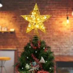 Gold LED Christmas Star Tree Topper -Christmas Decoration Shop Gold Star Flower Tree Topper 6 result 600x600 1