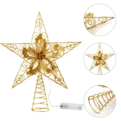 Gold LED Christmas Star Tree Topper -Christmas Decoration Shop Gold Star Flower Tree Topper Warm White 1 result 600x600 1