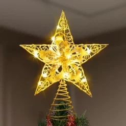 Gold LED Christmas Star Tree Topper -Christmas Decoration Shop Gold Star Flower Tree Topper Warm White 4 result 600x600 1