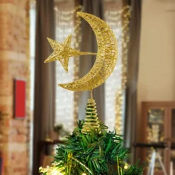 Gold Star & Moon Tree Topper, Warm White -Christmas Decoration Shop Gold Star Moon Tree Topper Warm White 6 result 600x600 1