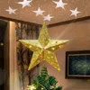 LED Light Up Gold Star Tree Topper W/ White Projector -Christmas Decoration Shop Gold Star Tree Topper Metal with White Star Projector Light 2