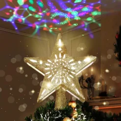 Gold LED Star Christmas Tree Topper -Christmas Decoration Shop Gold Star Tree Topper with Rainbow Projector Lights 7 result 600x600 1